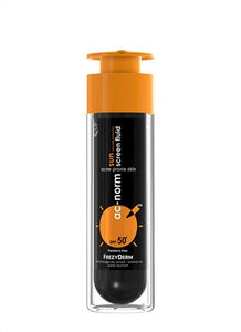 AC-NORM SUN SCREEN FLUID SPF50+,ΥΓΡΟ ΑΝΤΗΛΙΑΚΟ ΠΡΟΣΩΠΟΥ ΜΕ ΕΝΕΡΓΟ ΑΝΘΡΑΚΑ ΓΙΑ ΔΕΡΜΑ ΜΕ ΤΑΣΗ ΑΚΜΗΣ