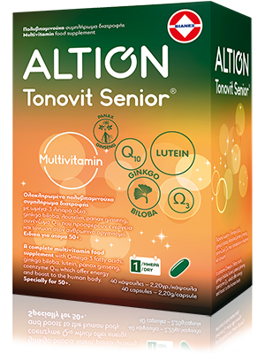 ALTION TONOVIT SENIOR,ΠΟΛΥΒΙΤΑΜΙΝΟΥΧΟ ΣΥΜΠΛΗΡΩΜΑ ΔΙΑΤΡΟΦΗΣ ΓΙΑ ΕΝΕΡΓΕΙΑ, ΤΟΝΩΣΗ, ΥΓΕΙΑ ΟΡΑΣΗΣ & ΣΤΗΡΙΞΗ ΕΓΚΕΦΑΛΙΚΗΣ ΛΕΙΤΟΥΡΓΙΑΣ ΓΙΑ ΑΤΟΜΑ ΑΝΩ ΤΩΝ 50 ΕΤΩΝ