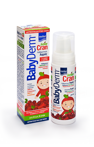 BABYDERM Junior Cran,ΑΦΡΟΣ ΚΑΘΗΜΕΡΙΝΟΥ ΚΑΘΑΡΙΣΜΟΥ ΓΕΝΝΗΤΙΚΗΣ ΠΕΡΙΟΧΗΣ ΜΕ ΕΚΧΥΛΙΣΜΑ CRANBERRIES ΓΙΑ ΒΡΕΦΗ & ΠΑΙΔΙΑ