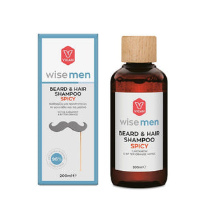 WISE MEN BEARD & HAIR SHAMPOO SPICY,ΑΝΔΡΙΚΟ ΣΑΜΠΟΥΑΝ ΓΙΑ ΜΑΛΛΙΑ & ΓΕΝΙΑ ΜΕ ΝΟΤΕΣ ΚΑΡΔΑΜΟΥ & ΠΙΚΡΟ ΠΟΡΤΟΚΑΛΙ