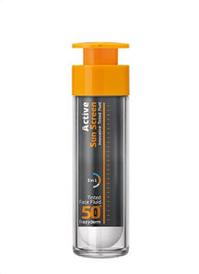 ACTIVE SUN SCREEN TINDED FACE FLUID SPF50+,ΥΓΡΟ ΕΓΧΡΩΜΟ ΑΝΤΗΛΙΑΚΟ ΠΡΟΣΩΠΟΥ ΜΕ ΕΝΕΡΓΟ ΑΝΘΡΑΚΑ